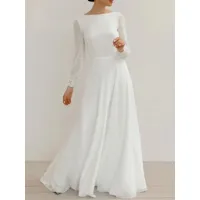 robe de mariée simple blanche col rond manche longue en dentelle robes de mariage