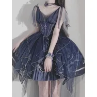 robes lolita tea party style lolita jupe chaînes sans manches polyester lolita robe de mariée polka dot deep blue