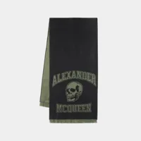 écharpe varsity à logo skull - alexander mcqueen - laine - noir