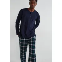 pyjama manches longues en jersey de coton et pantalon en flanelle, oeko-tex