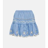 loveshackfancy mini-jupe cava brodée en coton et lin