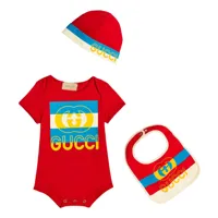 gucci kids bébé – ensemble body, bavoir et bonnet en coton