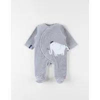 pyjama 1 pièce éléphant en velours, gris chiné
