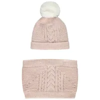 set bonnet + snood en tricot fantaisie pour fille - rose