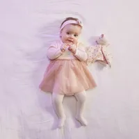 ensemble robe body en tulle + bandeau pour bébé fille - rose