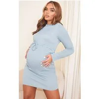maternité mini-robe de grossesse bleu acier à nouer sur la taille, bleu acier