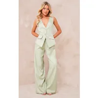 combinaison style tailleur en maille tissée vert sauge à pantalon large et gilet sans manches, vert sauge