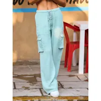 precious beach - pantalon cargo à taille haute pour femme - bleu - roxy