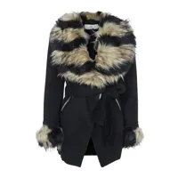 manteau style canadienne �� col fourrure synth��tique - noir - femme -