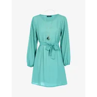 robe fluide avec sautoir - bleu turquoise - femme -