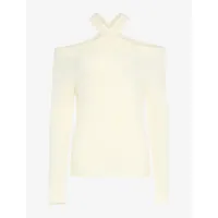 pull �� d��coupe style bretelles en laine m��lang��e - beige clair - femme -