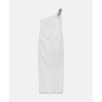 stella mccartney - robe asymetrique en double satin avec chaine en cristaux falabella, femme, blanc, taille: 36