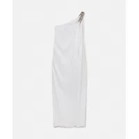 stella mccartney - robe asymetrique en double satin avec chaine en cristaux falabella, femme, blanc, taille: 40