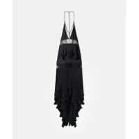 stella mccartney - robe longue en mesh à pois avec manches bouffantes, femme, noir nuit, taille: 38