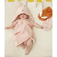cape de bain rose lapin en coton bio bébé - tu