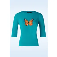 pull tricoté papillon en turquoise