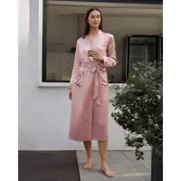 robe de chambre en soie longue classique rose poudre