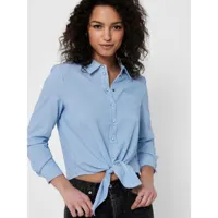top rayures col chemise manches longues blanc bleu