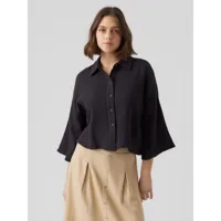 tops blouse standard fit col chemise manches 3/4 court noir