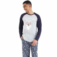 pyjama long col rond homme family gris en coton