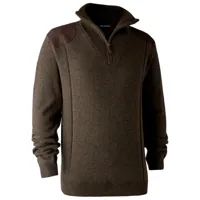 deerhunter - sheffield knit with zip neck - pull en laine taille m, noir/brun