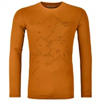 ortovox - 185 merino tangram l/s - t-shirt en laine mérinos taille s, orange/brun