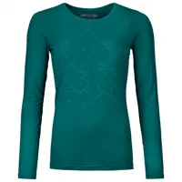 ortovox - women's 185 merino tangram l/s - t-shirt en laine mérinos taille s, turquoise