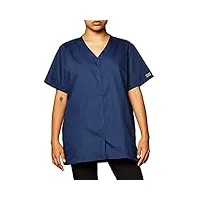 cherokee blouse de travail - col en v et ouverture à boutons-pression sur le devant - pour femme - bleu - taille xs