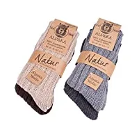brubaker chaussettes tricotées en alpaga - lot de 4 paires - 100% laine d'alpaga - unisexe - 39-42 - multicolore