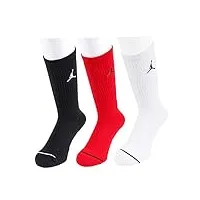 nike - jumpman crew - chaussettes - set de 3 - homme - multicolore (noir/blanc/gym red) - taille: fr : l (taille fabricant : 42-46)