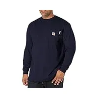 carhartt t-shirt à manches longues ignifuge pour homme en coton force, t-shirt à manches longues en coton, résistant aux flammes, bleu marine, l
