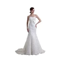 george bride - robe de mariée sirène éternelle sans bretelles ornée de dentelles à traîne chapel avec nœud papillon - taille 32 - couleur ivoire