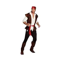 boland 83532 – costume de pirate thunder pour adulte avec pantalon, t-shirt, gilet, jambières, jack, sparrow, merterie, carnaval, halloween, fête à thème, déguisement, théâtre, multicolore, 50/52