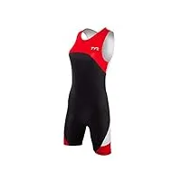 tyr sport women's sport carbon zipper back short john skin suit with pad (black/red, medium)