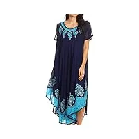 sakkas b009 batik hindi cap sleeve caftan dress/cover up - marine/turquoise - taille unique