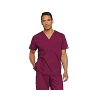 dickies men's v-neck scrub double chest pocket top, wine, 4x-large