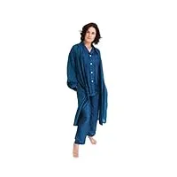 ensemble kimono et pyjama longs en soie mélangée, bleu, xl