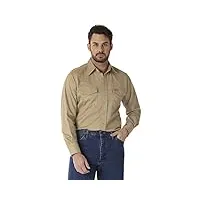 wrangler riggs workwear big & tall flame resistant western two pocket snap t-shirt chemise de travail utility, kaki, xl longue homme