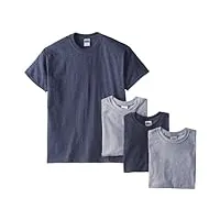 gildan lot de 4 t-shirts à manches courtes en jersey de coton pour homme, bleu marine chiné/gris sport, taille l