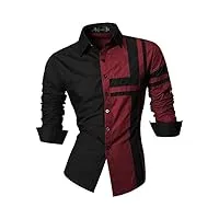 jeansian hommes chemises solid manches longues slim fit mode pour homme casual chemises manches longues z014 winered m