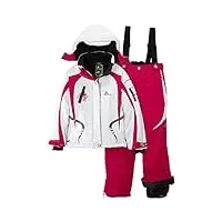 peak mountain gagyss/nh ensemble de ski + ceinture de snow fille, blanc/framboise, fr : 16 ans (taille fabricant : 16)