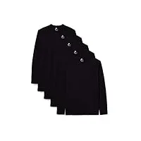 lower east chemise à manches longues et col rond en 100 % coton, hommes, noir (lot de 5), m