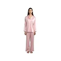 jasmine silk pyjama 2 pièces pour femme - manches longues - ensemble de vêtements de nuit - rose - taille l, rose, l