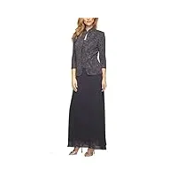 alex evenings robe longue en jacquard pour femme, veste col mandarin (petite régulière), occasion spéciale, smoke, 48
