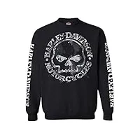 harley-davidson men's willie g skull sweatshirt, black crew pullover 30296649