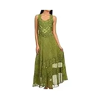 sakkas 15225 - robe à encolure en v sans manches à rayures florales brodées à la rayure zendaya - vert - l/xl