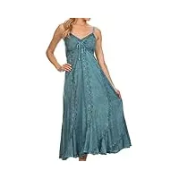 sakkas 152105 - stonewashed réglable spaghetti robe longue allie brodé bretelles - turquoise - 1x / 2x