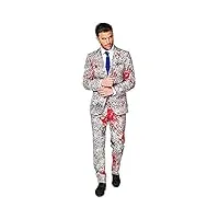 opposuits halloween suit for men in creepy stylish print – zombiac – full set: includes jacket, pants and tie costume d39homme, grey, 42 homme
