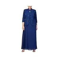 alex evenings robe longue en jacquard veste col mandarin (petite régulière) occasion spéciale, bleu électrique, 42 femme