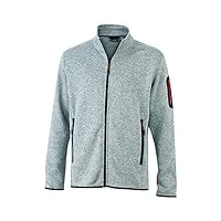 james & nicholson jacke knitted fleece jacket blouson homme, gris (light-grey-melange/red), (taille fabricant: large)